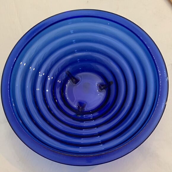 Cobalt Blue Handcrafted Spain Tiered 14 In Round 4 1/2 In Tall Serving Bowl - Picture 2 of 7